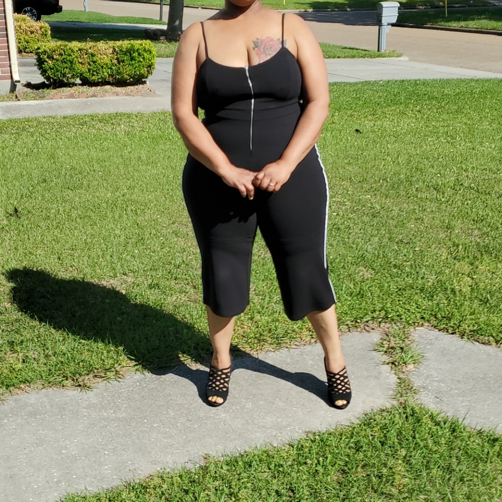 Almost Famos Black Wide Leg Romper White Stipe Sid